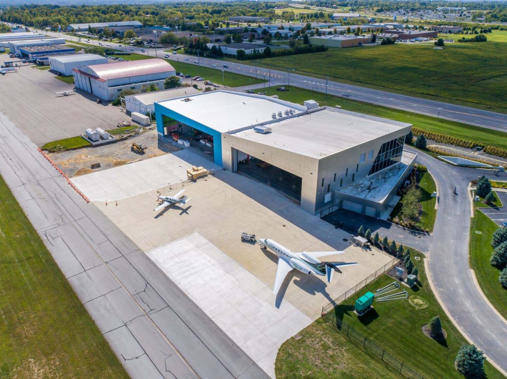 Aerial of the expansion to the Connor Group Hangar.