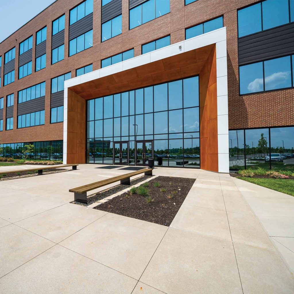 Exterior entrance at the Offices at Hamilton Quarter.