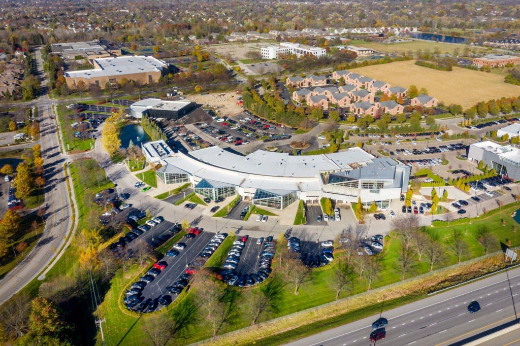 Aerial of the Midwestern Auto Group's Ferrari dealership.