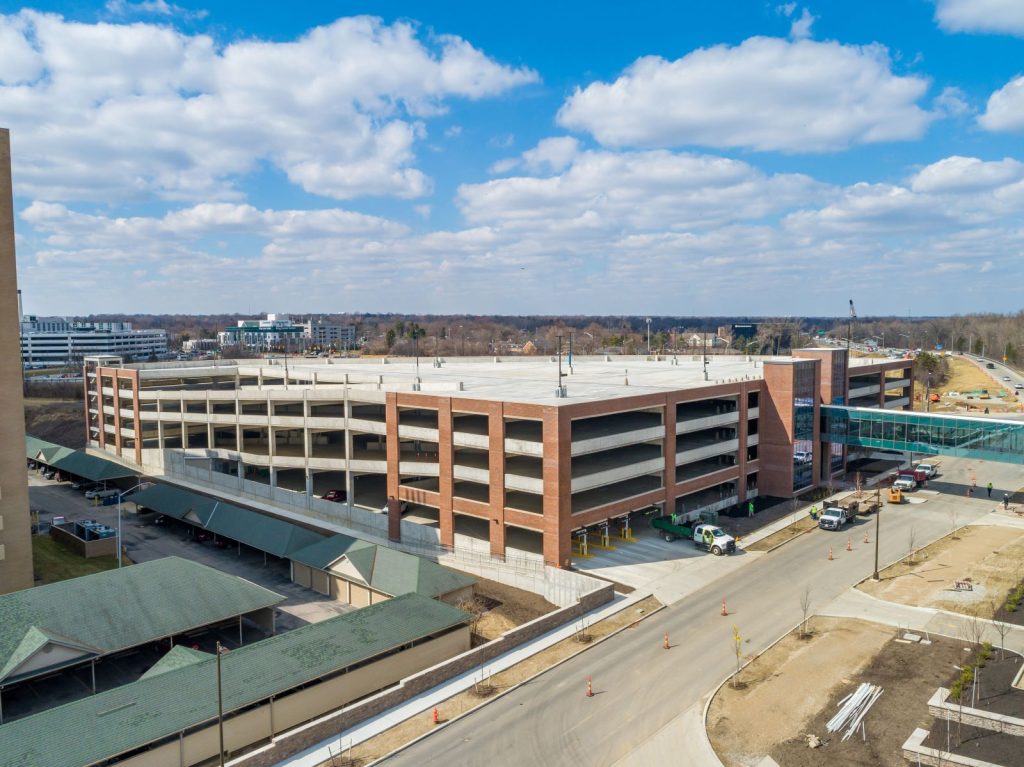 Aerial of the garage for OhioHealth's Administrative Campus.